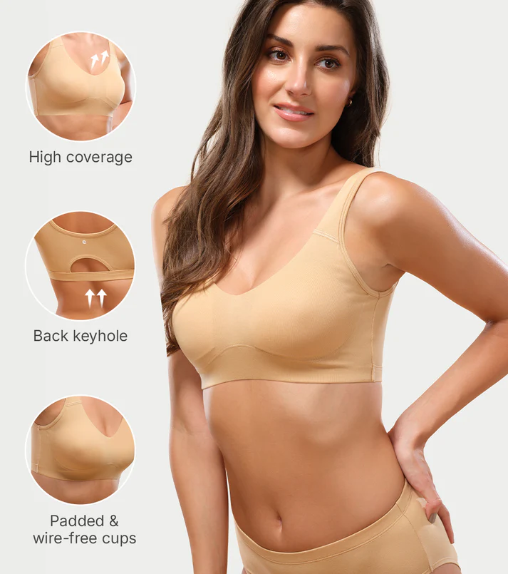 Enamor Easy Slip-On and Back Keyhole Women's Cotton Everyday Beginner's Bra - Padded, Wirefree, Full Coverage - A106