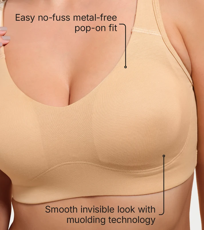 Enamor Easy Slip-On and Back Keyhole Women's Cotton Everyday Beginner's Bra - Padded, Wirefree, Full Coverage - A106 - Image 5